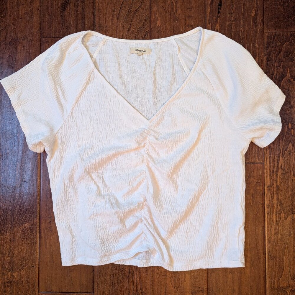 Madewell Knit Lightspun Ruched-Front Crop Top, Womens Medium, White